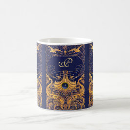 Antiquitätenschiff, Delphine, Gold, Navy Blue Mono Kaffeetasse