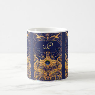 Antiquitätenschiff, Delphine, Gold, Navy Blue Mono Kaffeetasse