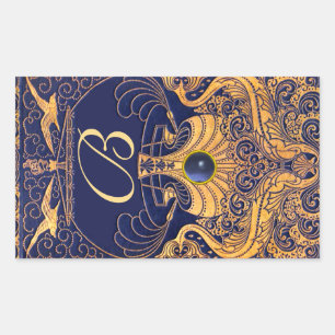 Antiquitätenschiff, Delphine, Gold, Navy Blue Mono Rechteckiger Aufkleber