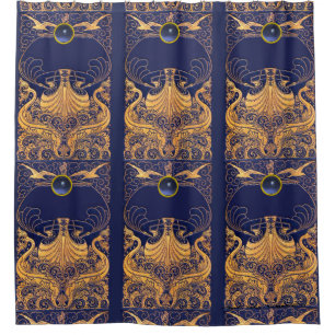 Antiquitätenschiff, Delphine, Gold, Navy Blue Naut Duschvorhang