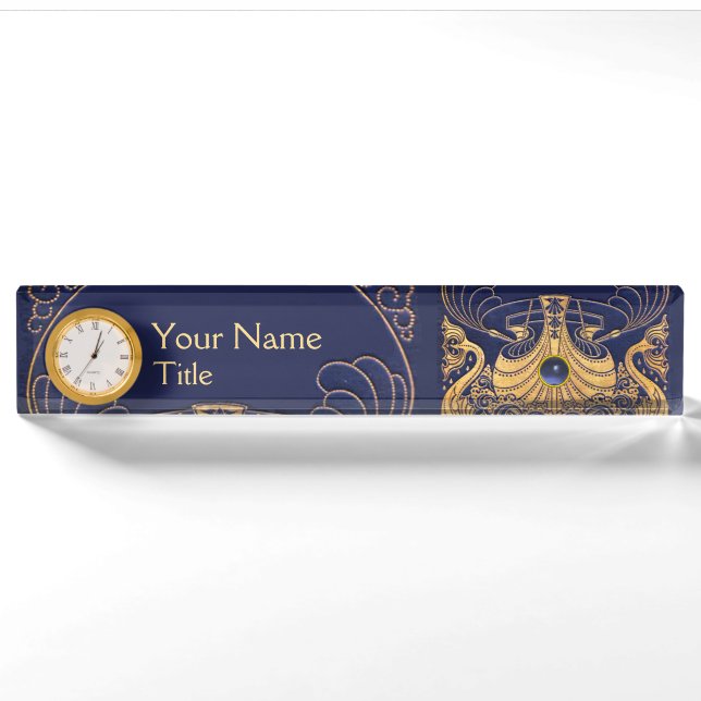 Antiquitätenschiff, Delphine, Gold, Navy Blue Naut Namensplakette (Vorderseite)