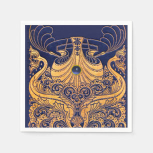 Antiquitätenschiff, Delphine, Gold, Navy Blue Naut Serviette
