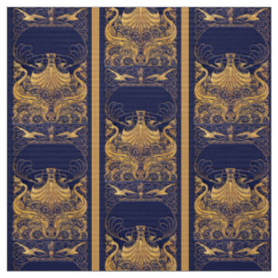 Antiquitätenschiff, Delphine, Gold, Navy Blue Naut Stoff