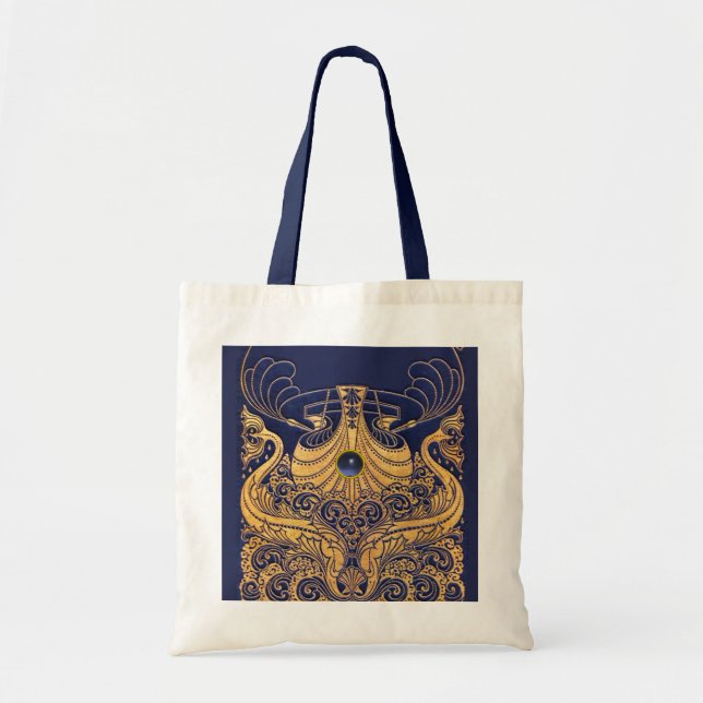 Antiquitätenschiff, Delphine, Gold, Navy Blue Naut Tragetasche (Vorne)