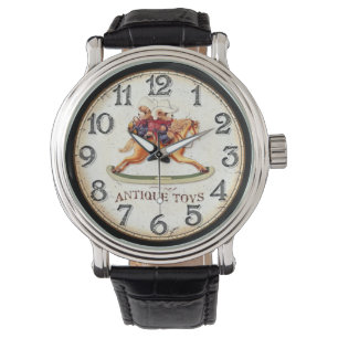 Antiquitätenspielzeug Rocking Horse Teddy Bär Armbanduhr
