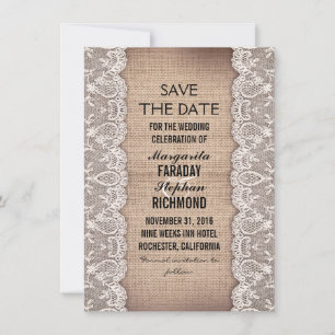Antiquitätenspitze und rustikale Burlap speichern  Save The Date