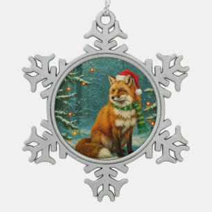 Antiquitätenstil Holz Fox Weihnachtsschmuck Schneeflocken Zinn-Ornament