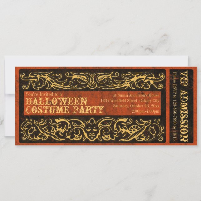 Antiquitätenticket Halloween Kostüm Party Vintag Einladung (Vorderseite)