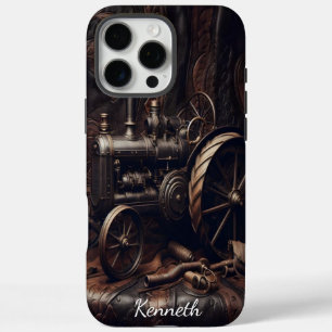 Antiquitätentraktor auf Leder iPhone 16 Pro Max Hülle
