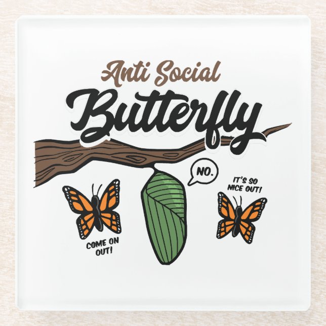Antisozial Butterfly Glasuntersetzer (Vorderseite)