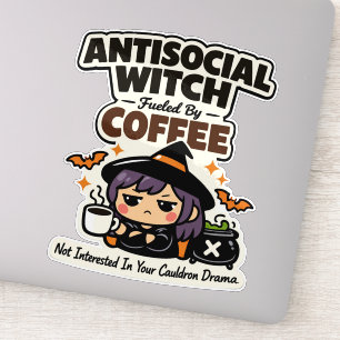 Antisoziale Hexe Kaffee Halloween Aufkleber