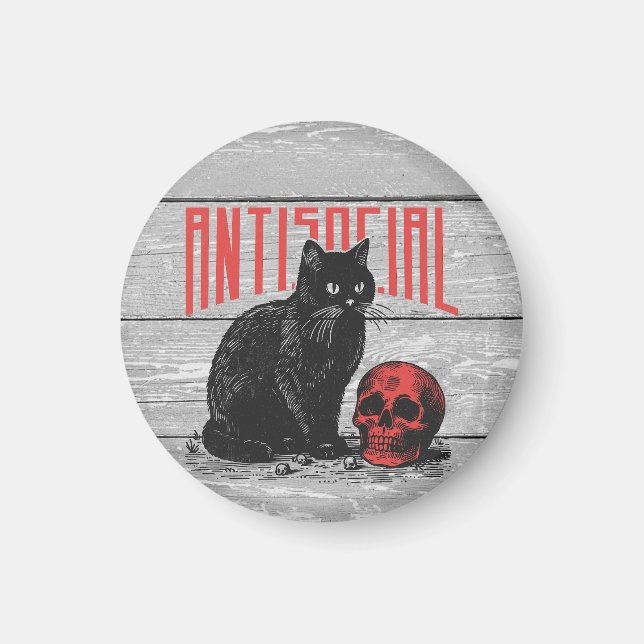 Antisoziale Katze und Schädel Magnet (Vorne)