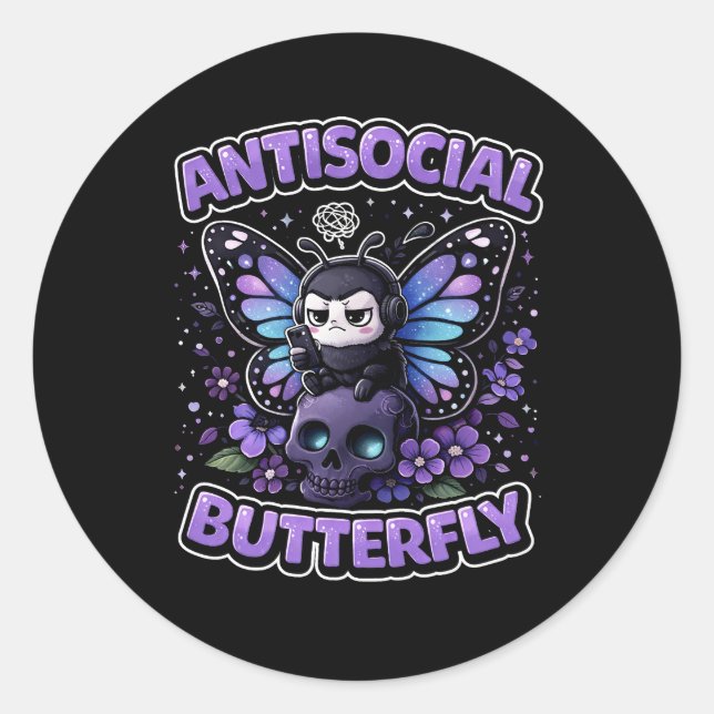 Antisozialer Schmetterling Runder Aufkleber (Vorderseite)
