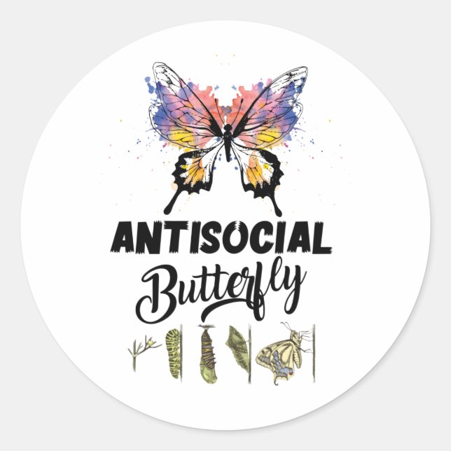 Antisoziales Schmetterling inszeniert Runder Aufkleber (Vorderseite)