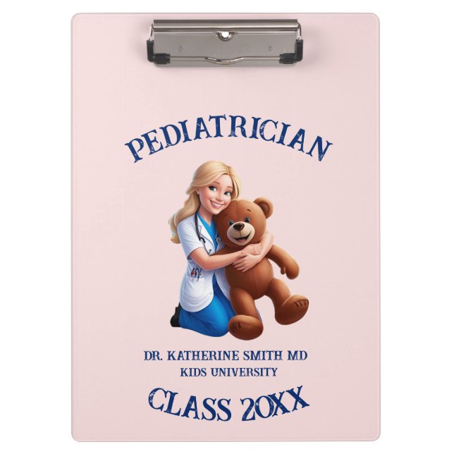 antistress pediatrician teddy bear pink university klemmbrett (Vorderseite)