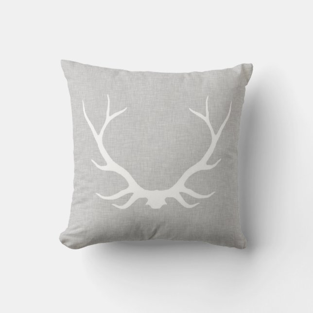 Antler auf grauem Leinen Kissen (Vorderseite)