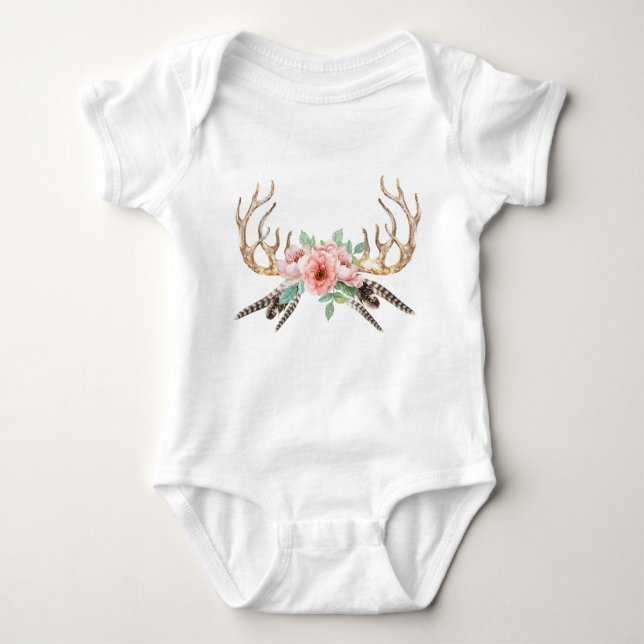 Antler Floral Baby Outfit Strampler (Vorderseite)