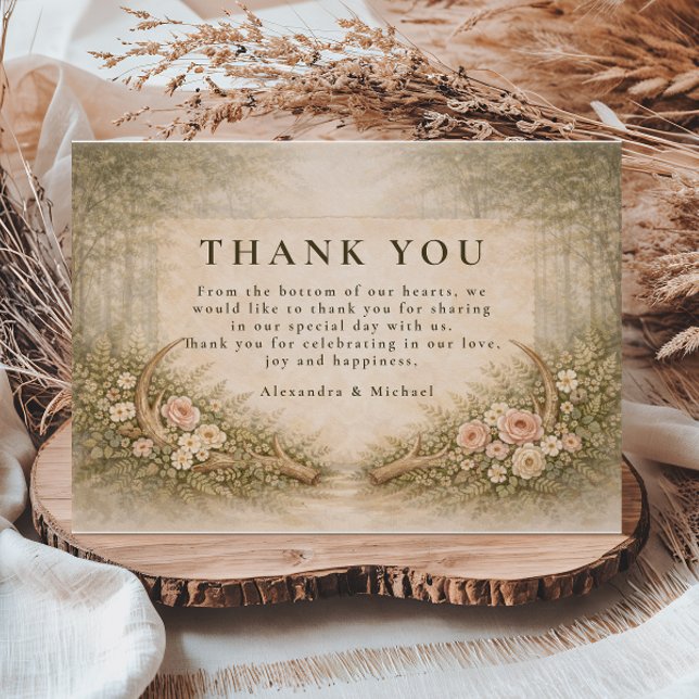 Antler Floral Boho Wedding Dankeskarte (Von Creator hochgeladen)