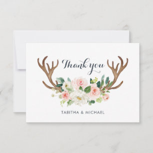 Antler floral rougissent carte de remerciements