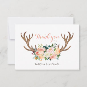Antler floral rougissent carte de remerciements