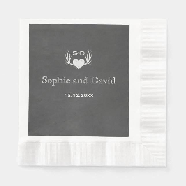 Antler & Herz binden die Knoten Hochzeit Serviette (Vorderseite)
