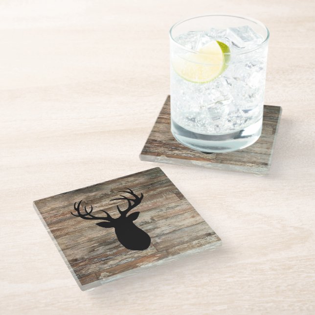 Antler Holz Malerei rustikalen Stil Glasuntersetzer (Schrägansicht)