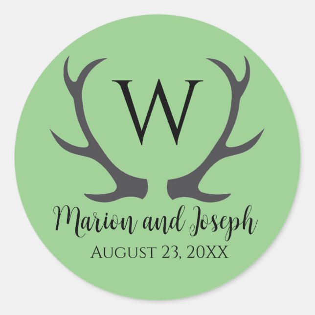 Antler Initial Wedding Umschlag Aufkleber Gefallen (Vorderseite)