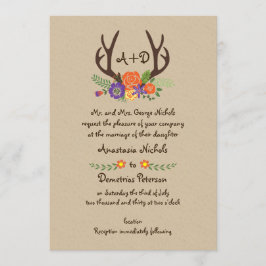 Antler & Orangen-Blume-Monogramm-Waldhochzeit Einladung