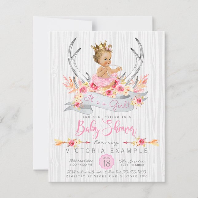 Antler Tribal Boho Princess Baby Dusche Einladung (Vorderseite)