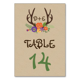 Antler und orangefarbene Blume Hochzeit Tischnumme Tischnummer