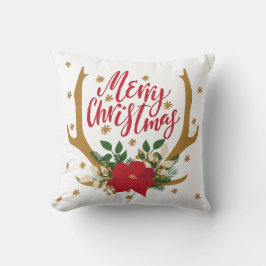 Antler und Poinsettia Rot und Gold Weihnachten Kissen