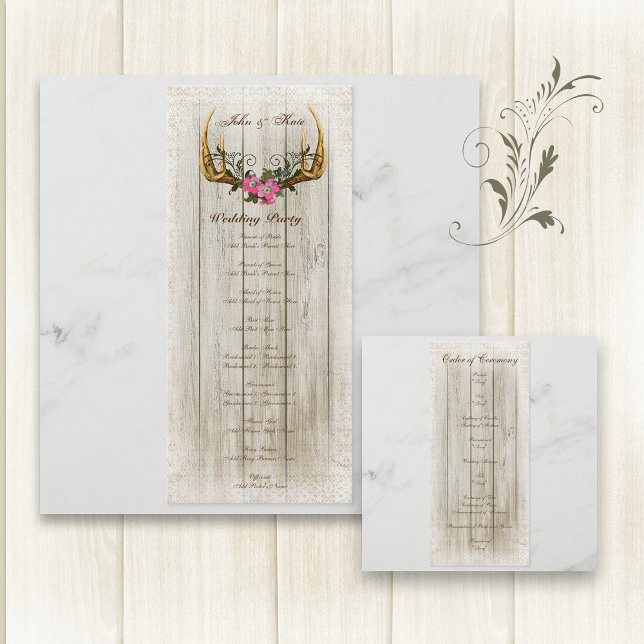 Antler und Rose Rosa Hochzeitsprogramm Programm (Von Creator hochgeladen)