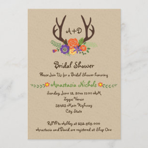 Antlers & Blume monogramm Hochzeitsszenario Brautp Einladung