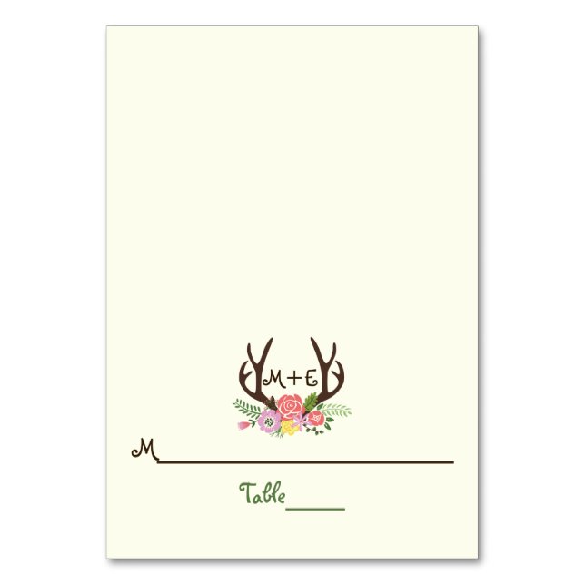 Antlers & corail rose fleurs mariage carte place (Par défaut)
