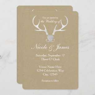 Antlers d'argent blanc et invitations de mariage B
