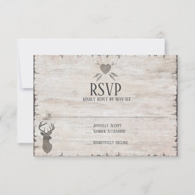 Antlers de Cerfs Rustiques - Cartes RSVP de Mariag (Devant)