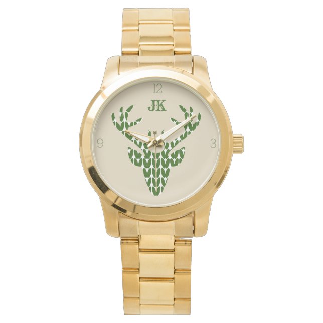 Antlers Deer Hunter Xmas Personalisierte Initialen Armbanduhr (Vorderseite)