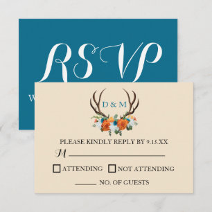 Antlers floraux rustiques Carte RSVP de mariage BO