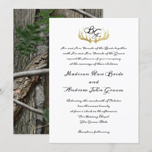 Antlers Monogram und Woodland Trees Wedding Einladung