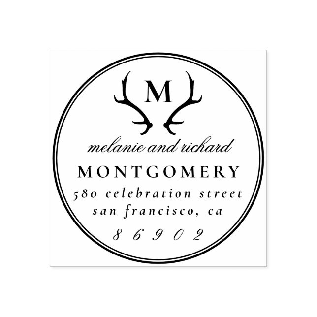 Antlers Monogram Wedding Names & Rücksendeadresse Gummistempel (Prägung)