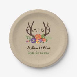 Antlers & orange violette Blumen rustikale Hochzei Pappteller