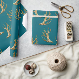 Antlers Pattern Dunkle Aquamarin Blue Masculine Ge Geschenkpapier
