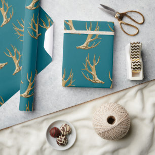 Antlers Pattern Dunkle Aquamarin Blue Masculine Ge Geschenkpapier