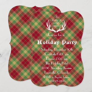 Antlers Red Green Plaid Fête Invitation