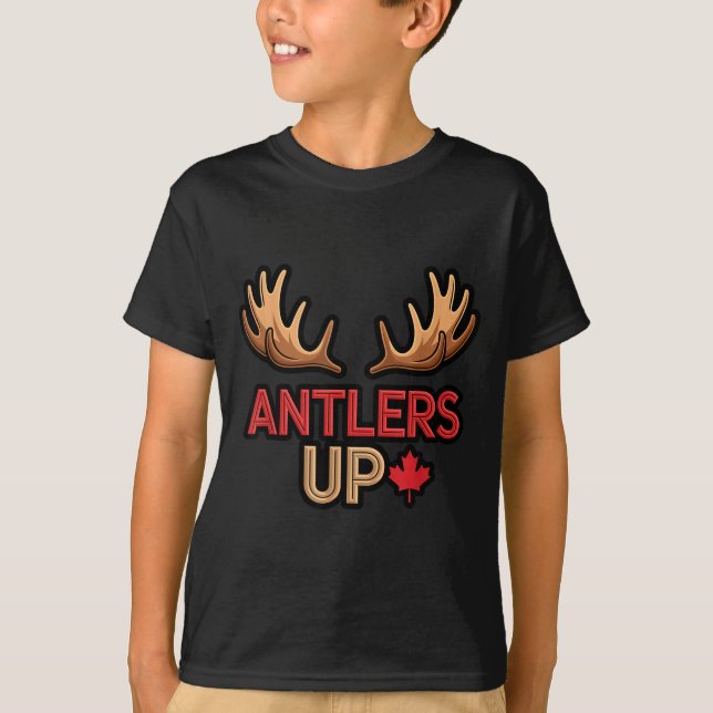 Antlers Up Canadian Pride Funny Canada Flag Moose  T-Shirt (Vorderseite)