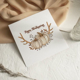 Antlers Watercolor Pumpkin Happy Thanksgiving-Kart