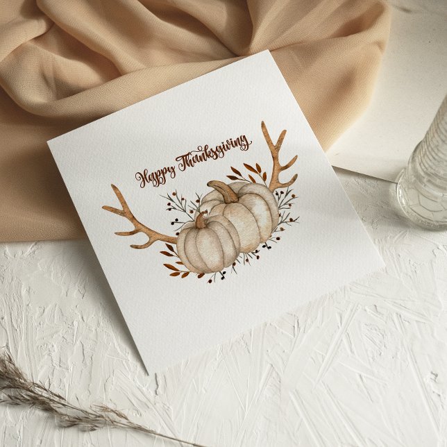 Antlers Watercolor Pumpkin Happy Thanksgiving-Kart (Von Creator hochgeladen)