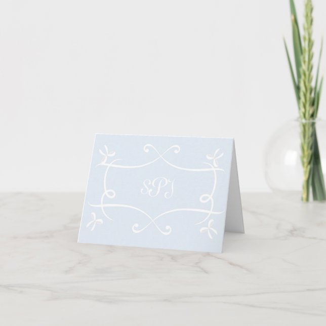 Antoinette blue Elegante Emblem Filigree Dankeskarte (Vorderseite)