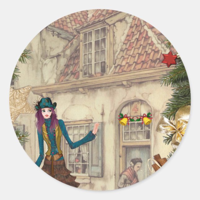 Anton Pieck Weihnachtsgrüße Runder Aufkleber (Vorderseite)
