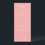 Antonia Coral Pink Elegant Wedding Menükarte<br><div class="desc">Elegante Hochzeitsmenüs mit einem einfachen Design mit Skript- und Serif-Schriftart.</div>